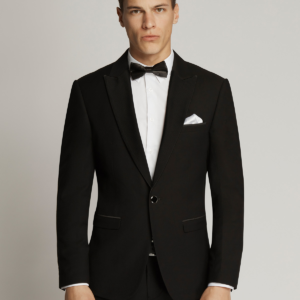 MJKT1303PL_black_1 Thomas wool blend tuxedo suit with a peak lapel