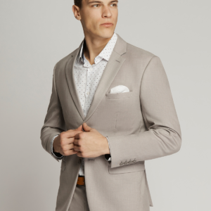MJKTD246_FAWN_5 Harrison solid colour suit with a notch lapel